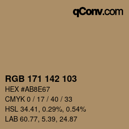 Color code: RGB 171 142 103 | qconv.com