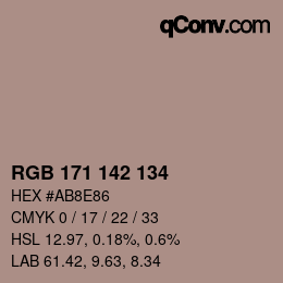Color code: RGB 171 142 134 | qconv.com