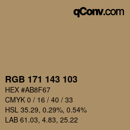 Color code: RGB 171 143 103 | qconv.com