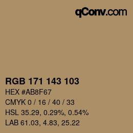 Color code: RGB 171 143 103 | qconv.com