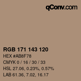 颜色代码: RGB 171 143 120 | qconv.com