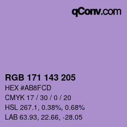 Color code: RGB 171 143 205 | qconv.com