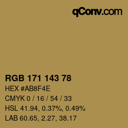 Color code: RGB 171 143 78 | qconv.com