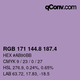 カラーコード: RGB 171 144.8 187.4 | qconv.com