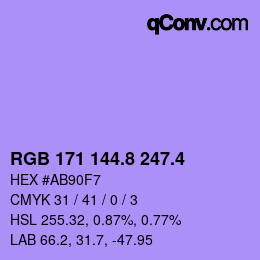 カラーコード: RGB 171 144.8 247.4 | qconv.com