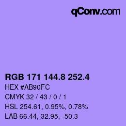 カラーコード: RGB 171 144.8 252.4 | qconv.com
