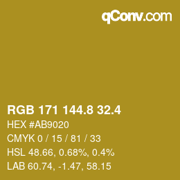 カラーコード: RGB 171 144.8 32.4 | qconv.com