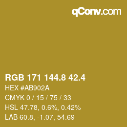 カラーコード: RGB 171 144.8 42.4 | qconv.com