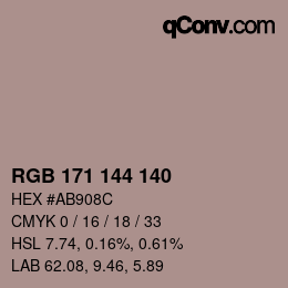 Código de color: RGB 171 144 140 | qconv.com