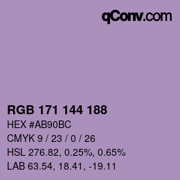 颜色代码: RGB 171 144 188 | qconv.com