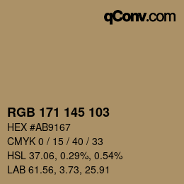 Color code: RGB 171 145 103 | qconv.com