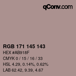 Color code: RGB 171 145 143 | qconv.com