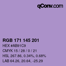颜色代码: RGB 171 145 201 | qconv.com