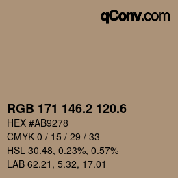 カラーコード: RGB 171 146.2 120.6 | qconv.com