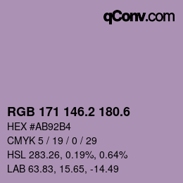 カラーコード: RGB 171 146.2 180.6 | qconv.com
