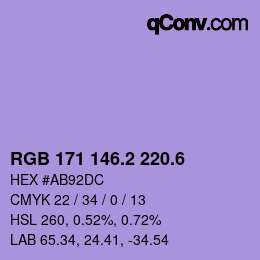 カラーコード: RGB 171 146.2 220.6 | qconv.com