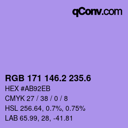 カラーコード: RGB 171 146.2 235.6 | qconv.com