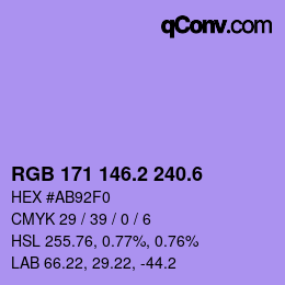 カラーコード: RGB 171 146.2 240.6 | qconv.com