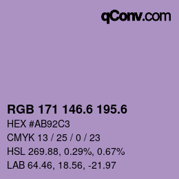 カラーコード: RGB 171 146.6 195.6 | qconv.com