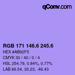 カラーコード: RGB 171 146.6 245.6 | qconv.com