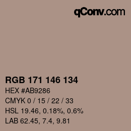 カラーコード: RGB 171 146 134 | qconv.com