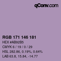 颜色代码: RGB 171 146 181 | qconv.com