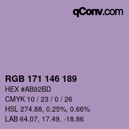 Color code: RGB 171 146 189 | qconv.com