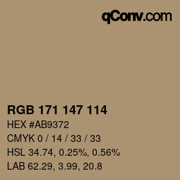 Color code: RGB 171 147 114 | qconv.com