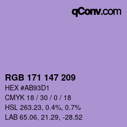 Color code: RGB 171 147 209 | qconv.com