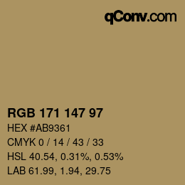 Color code: RGB 171 147 97 | qconv.com