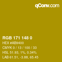 Color code: RGB 171 148 0 | qconv.com