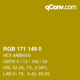 Color code: RGB 171 149 0 | qconv.com
