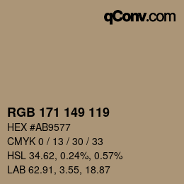 Color code: RGB 171 149 119 | qconv.com