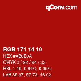 颜色代码: RGB 171 14 10 | qconv.com