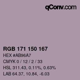 颜色代码: RGB 171 150 167 | qconv.com