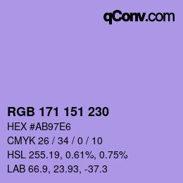 Color code: RGB 171 151 230 | qconv.com