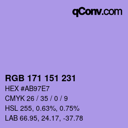Color code: RGB 171 151 231 | qconv.com
