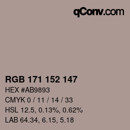 Farbcode: RGB 171 152 147 | qconv.com
