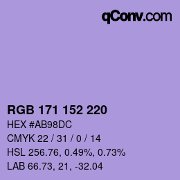 颜色代码: RGB 171 152 220 | qconv.com