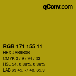 カラーコード: RGB 171 155 11 | qconv.com
