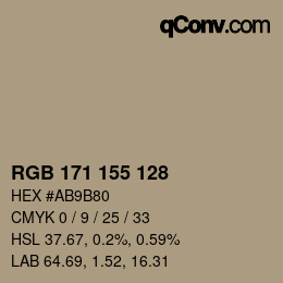 Code couleur: RGB 171 155 128 | qconv.com