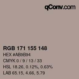 カラーコード: RGB 171 155 148 | qconv.com