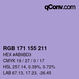 Color code: RGB 171 155 211 | qconv.com