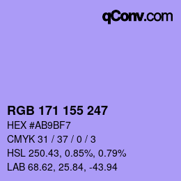カラーコード: RGB 171 155 247 | qconv.com