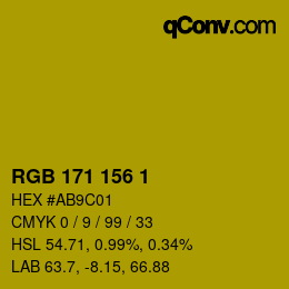 Color code: RGB 171 156 1 | qconv.com