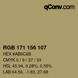 Color code: RGB 171 156 107 | qconv.com