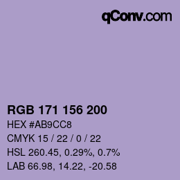 Color code: RGB 171 156 200 | qconv.com