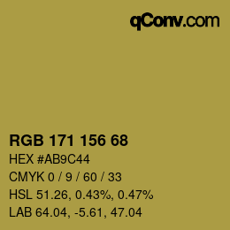 カラーコード: RGB 171 156 68 | qconv.com