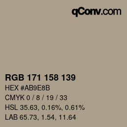 Color code: RGB 171 158 139 | qconv.com
