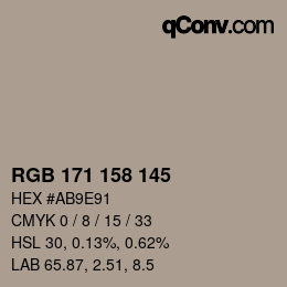 カラーコード: RGB 171 158 145 | qconv.com